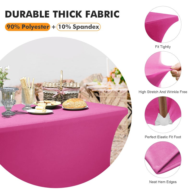 SEPARO 2Pack,6FT Fuchsia Spandex Table Cover Fitted Rectangular Tablecloth Stretchable Tablecloth 6 ft Wrinkle-Free for Party Tradeshows Banquet Weddings Cocktail - Image 3
